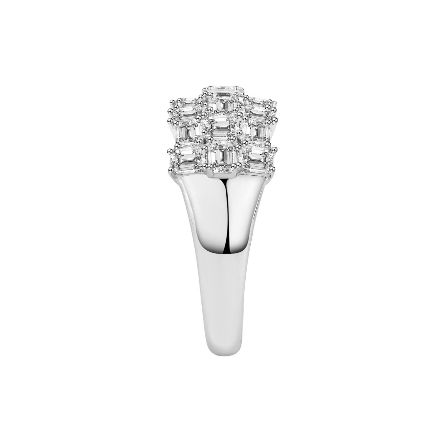 Emerald-Cut Lab-Created Diamond Cluster Ring in 14K White Gold