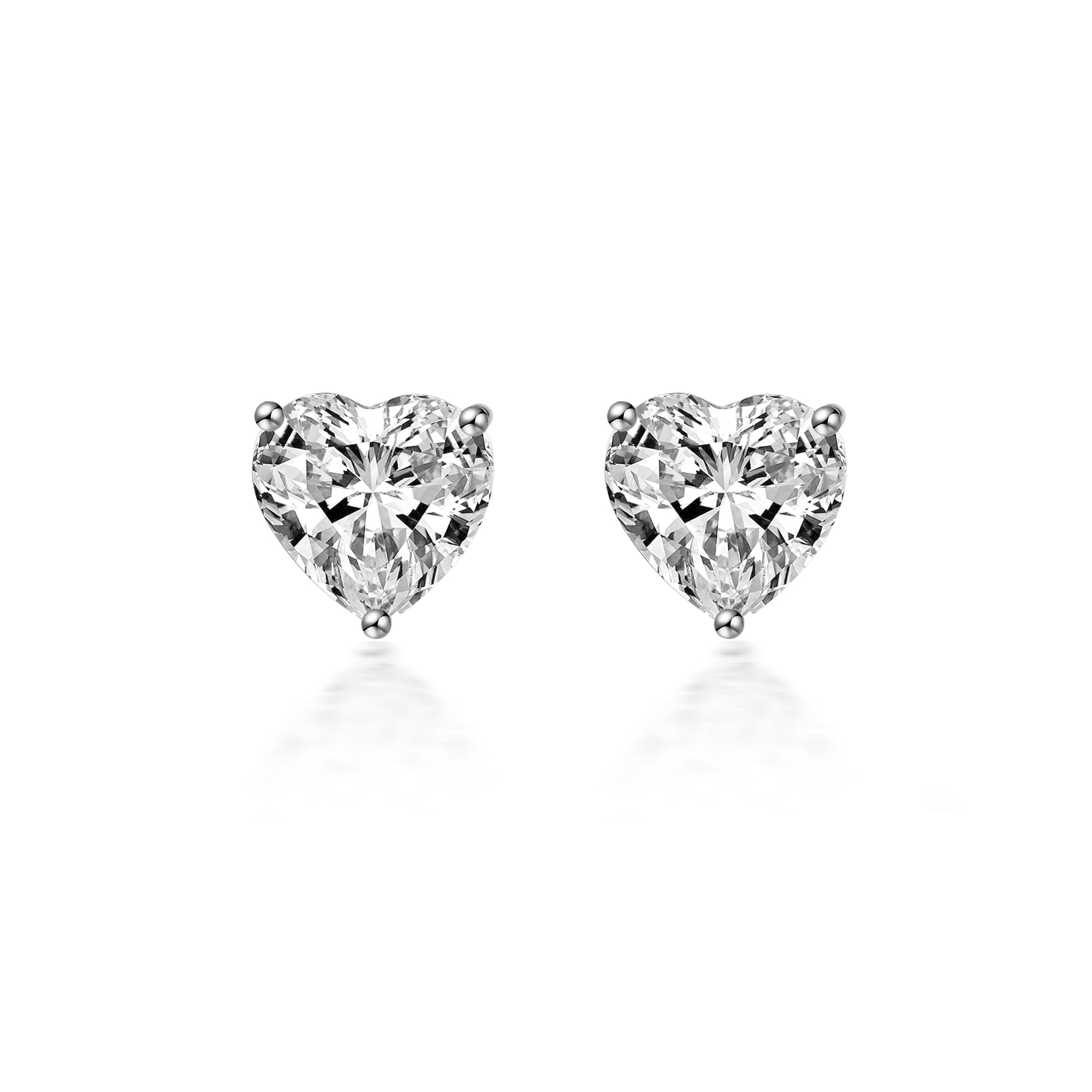 Lab Diamond Stud Earring with Heart Shape in White Platinum