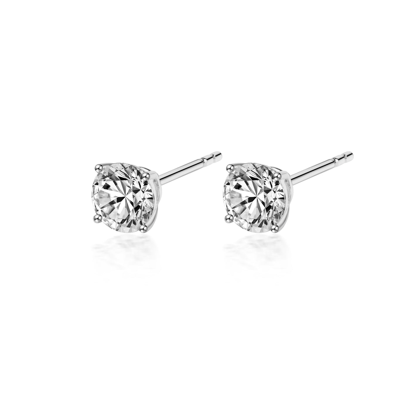 4-Prongs Lab Diamond Stud Earring with Round Shape in White