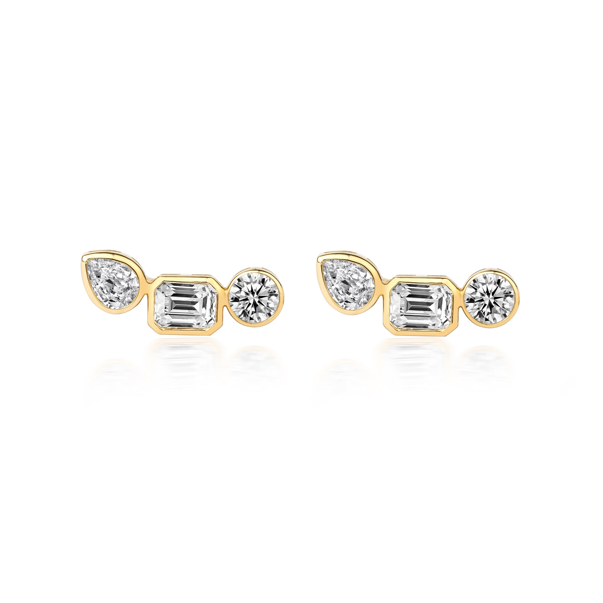Multi-shaped Lab Diamond Stud Earring in 14K Yellow Gold