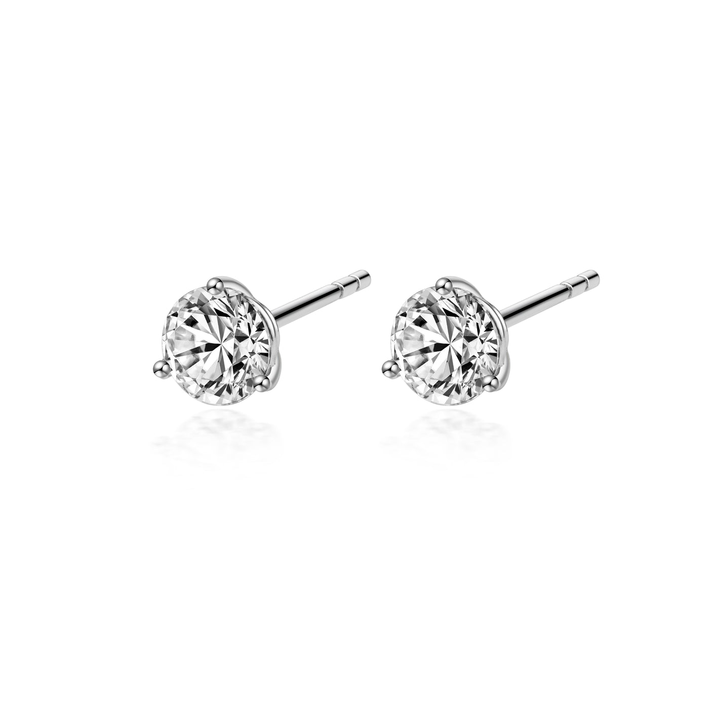 3-Prongs Lab Diamond Stud Earring with Round Shape in White