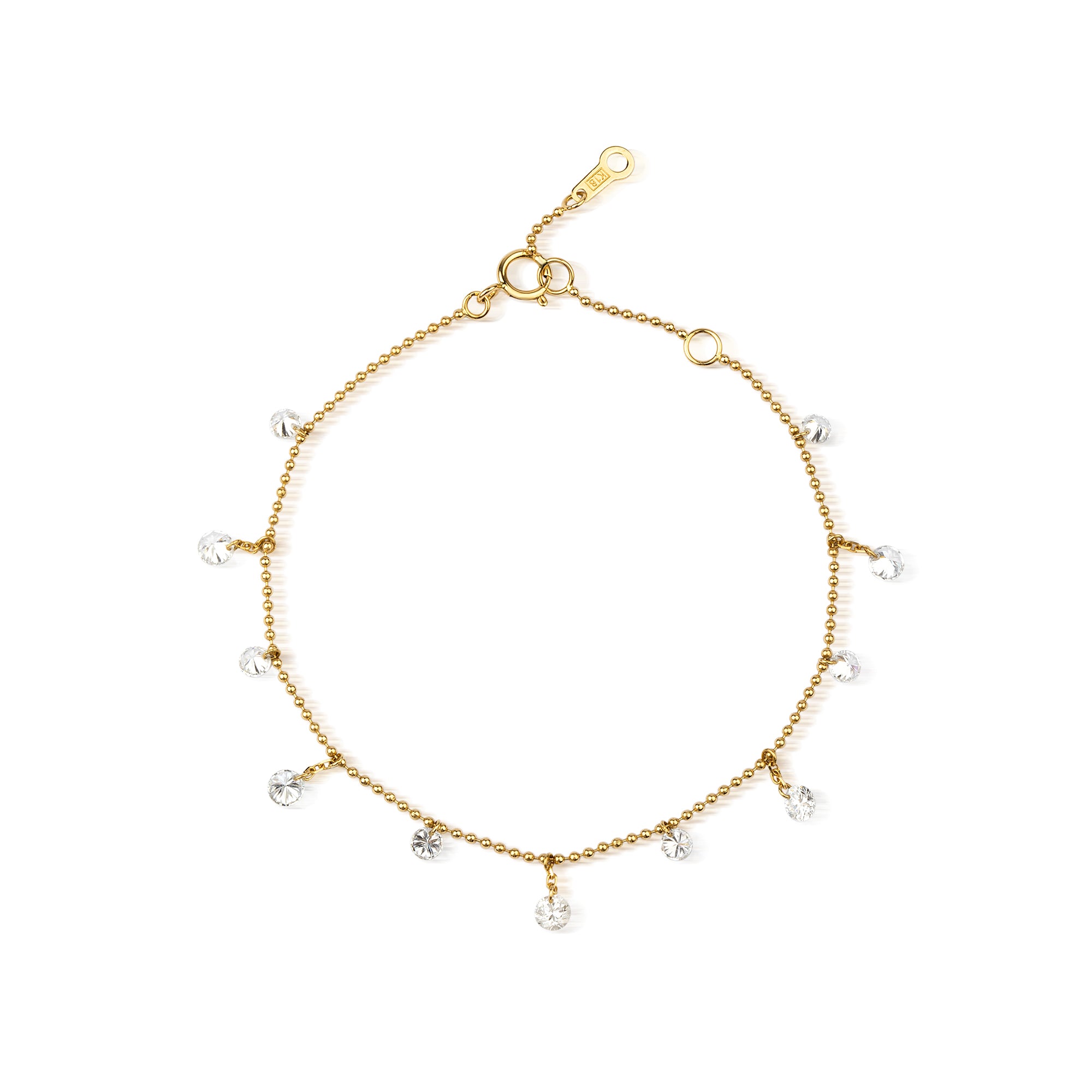 ラウンド型のドロップスラボグロウンダイヤモンドブレスレット　18Kイエローゴールド製