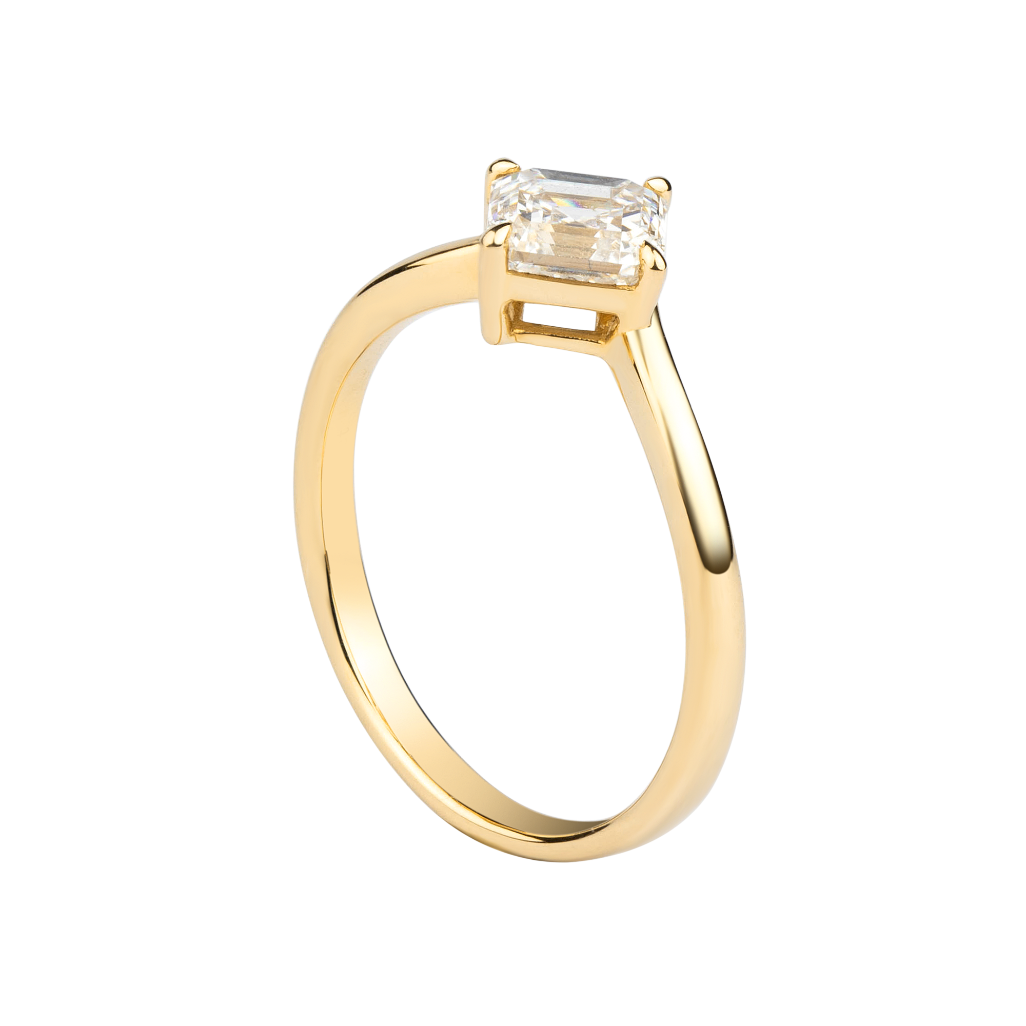 Anillo de compromiso solitario con diamante creado en laboratorio y engaste de garras y bisel.