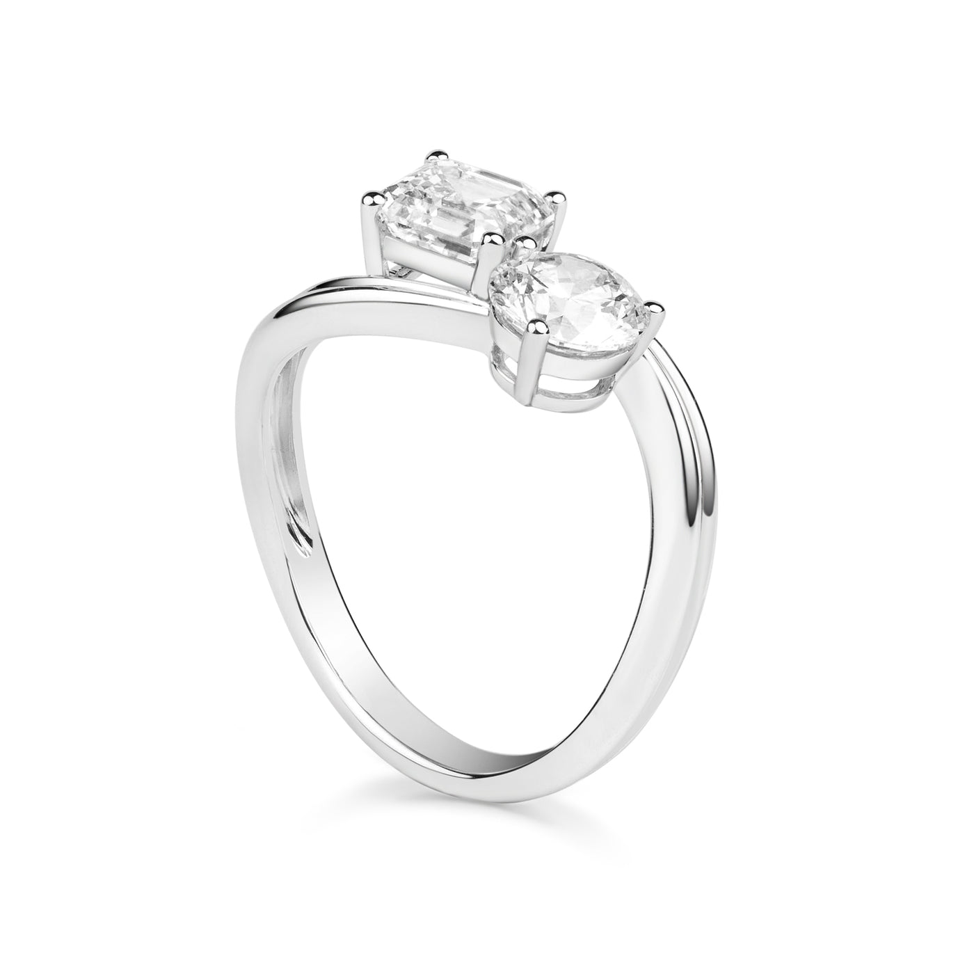 Toi & Moi Lab Diamond Engagement Ring in White Platinum