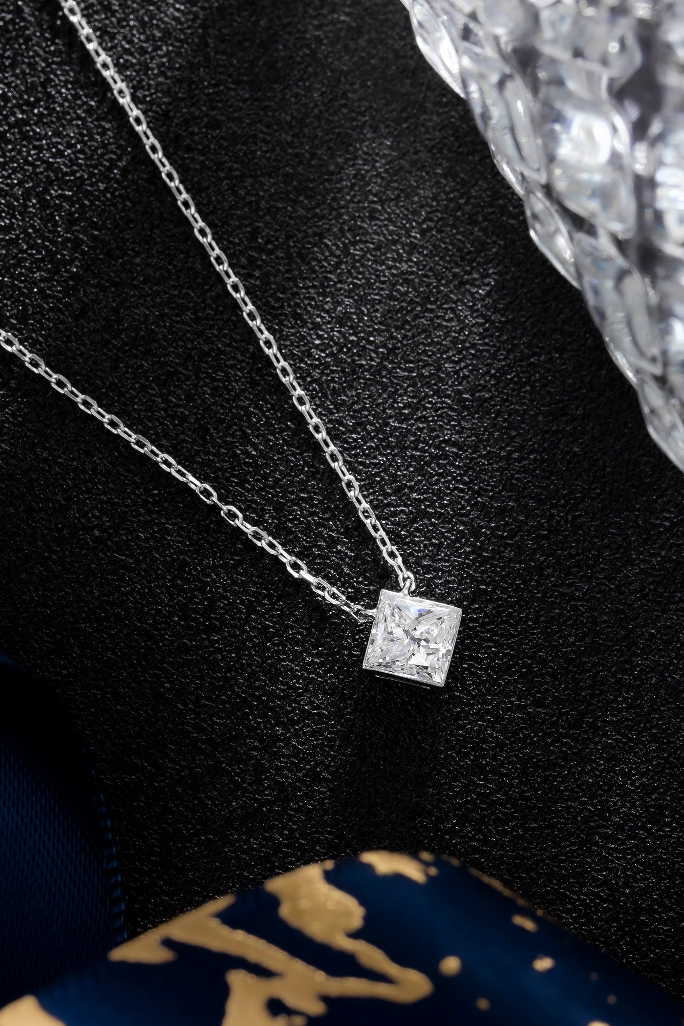 Princess Bezel Set Lab-Created Diamond Necklace, Platinum