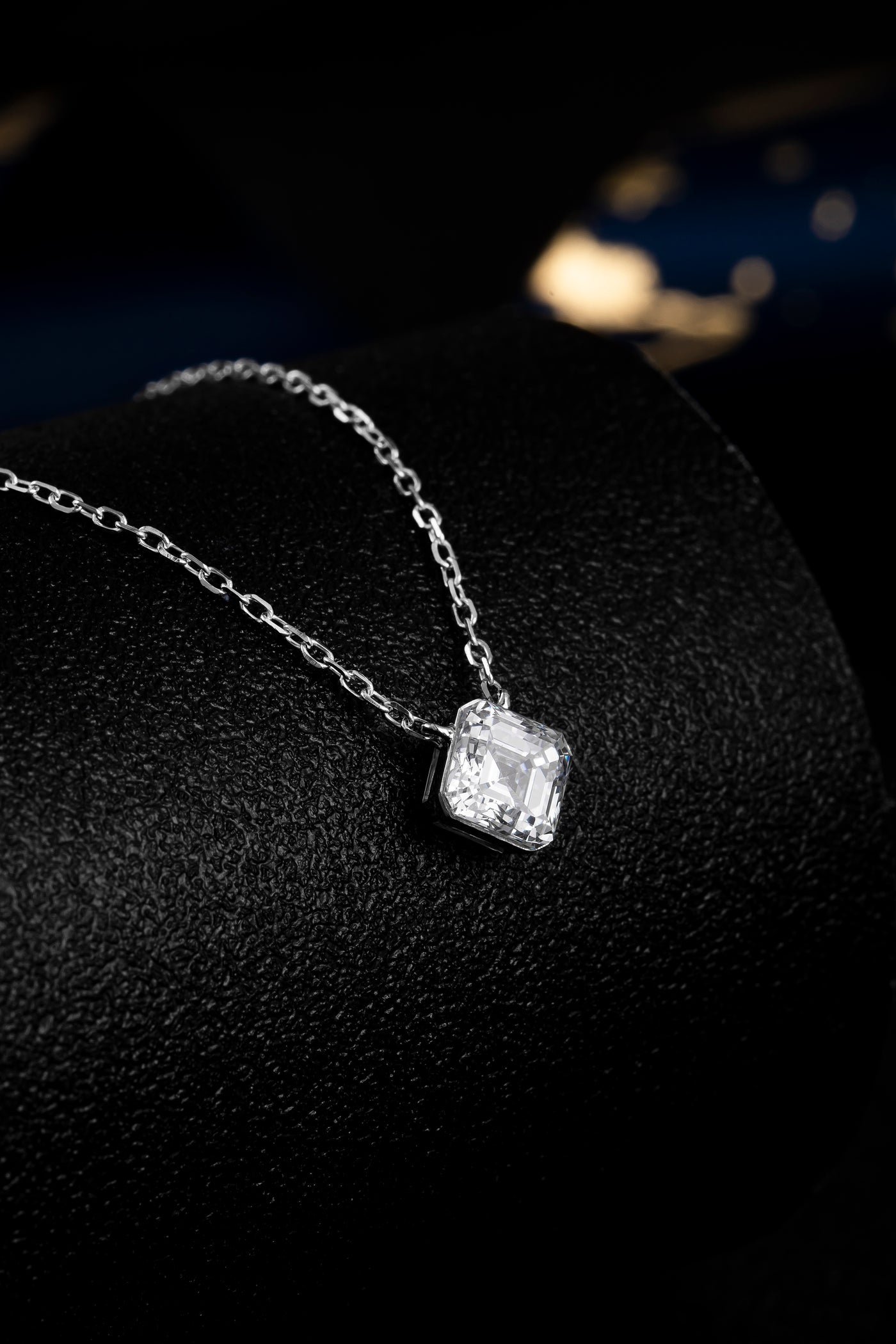 Asscher Floating Bezel Lab-Created Diamond Necklace, Platinum