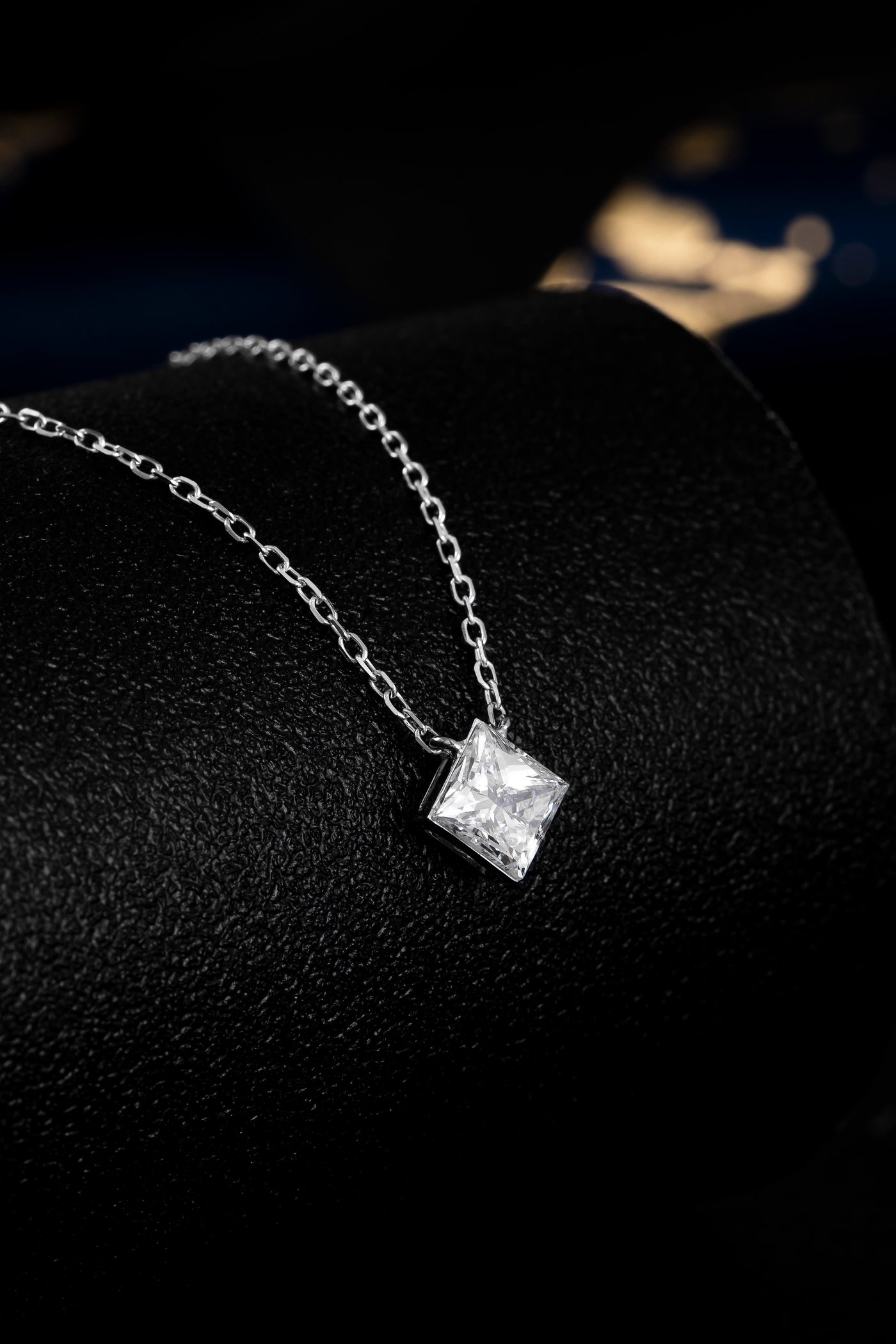 Princess Bezel Set Lab-Created Diamond Necklace, Platinum