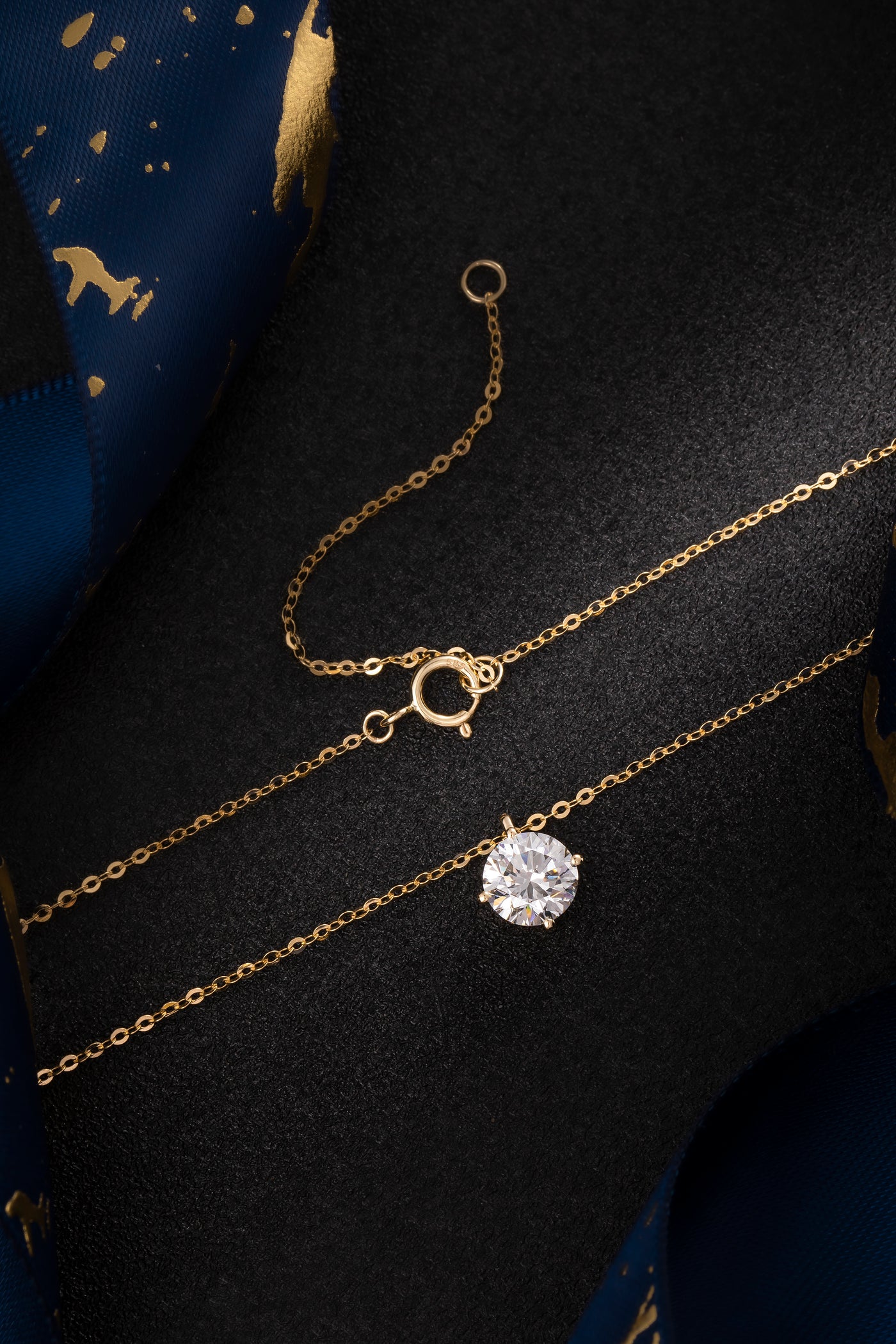 Round NSEW with Prongs Lab-Created Diamond Necklace, 14K Gold