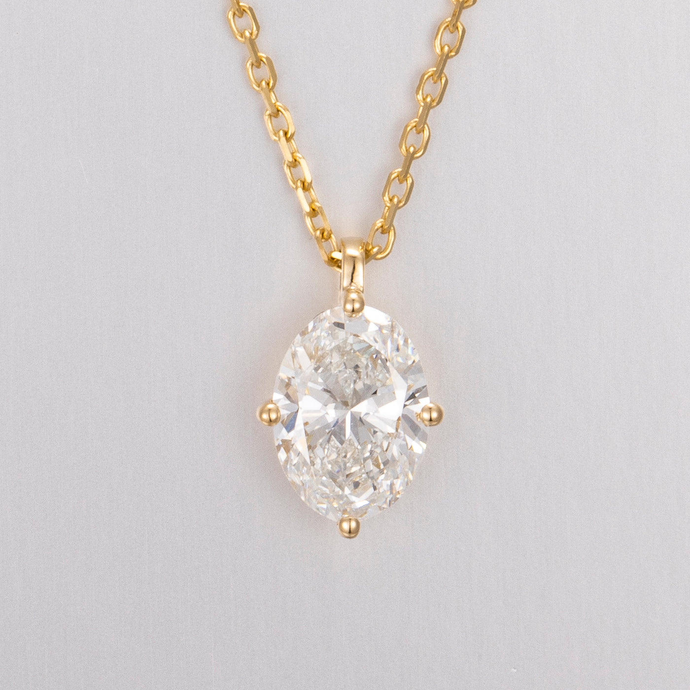 Oval Solitaire Lab-Created Diamond Necklace, 14K Gold