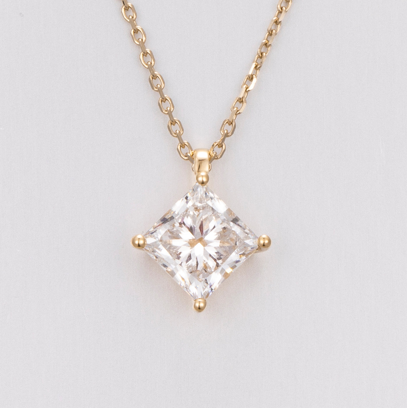 Princess Solitaire Lab-Created Diamond Necklace, 14K Gold