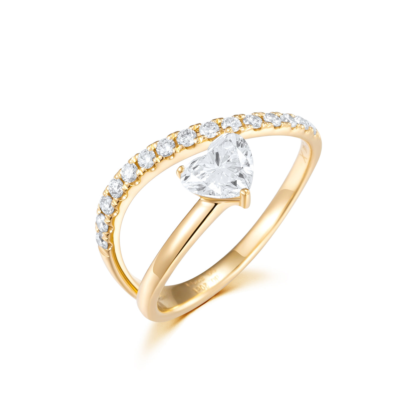 Heart Shape Delicated French V Split Lab-Created Diamond Engagement Ring, 14K Gold