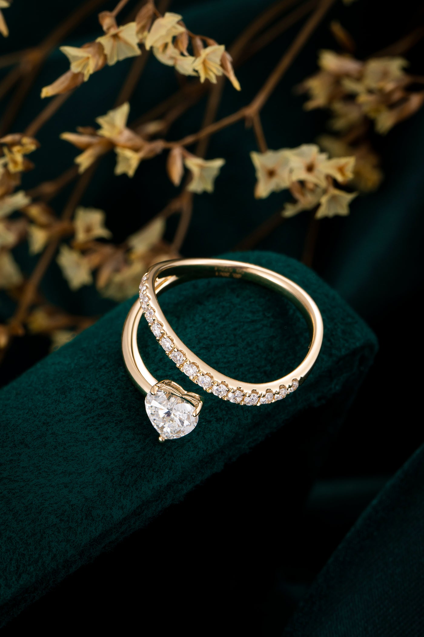 Heart Shape Delicated French V Split Lab-Created Diamond Engagement Ring, 14K Gold