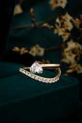 Heart Shape Delicated French V Split Lab-Created Diamond Engagement Ring, 14K Gold
