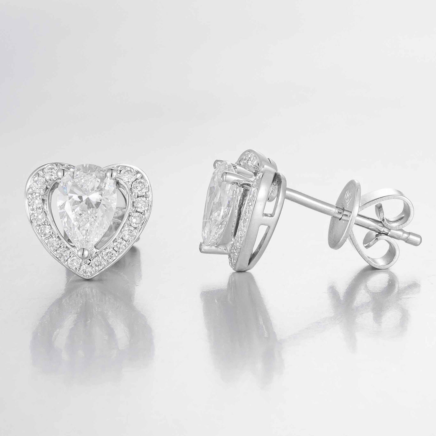 Pear Heart-Shaped Halo Lab-Created Diamond Stud Earrings, Platinum