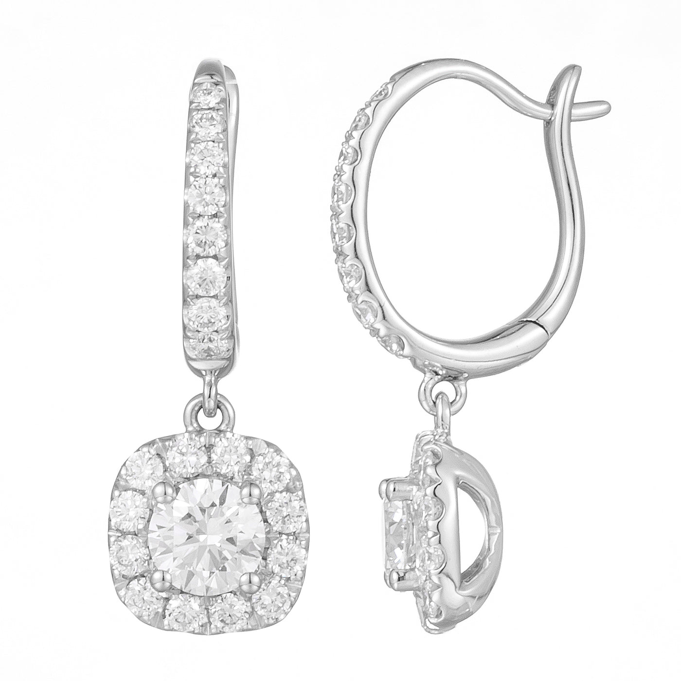 Round Halo Setting Lab-Created Diamond Hoop Earrings, Platinum