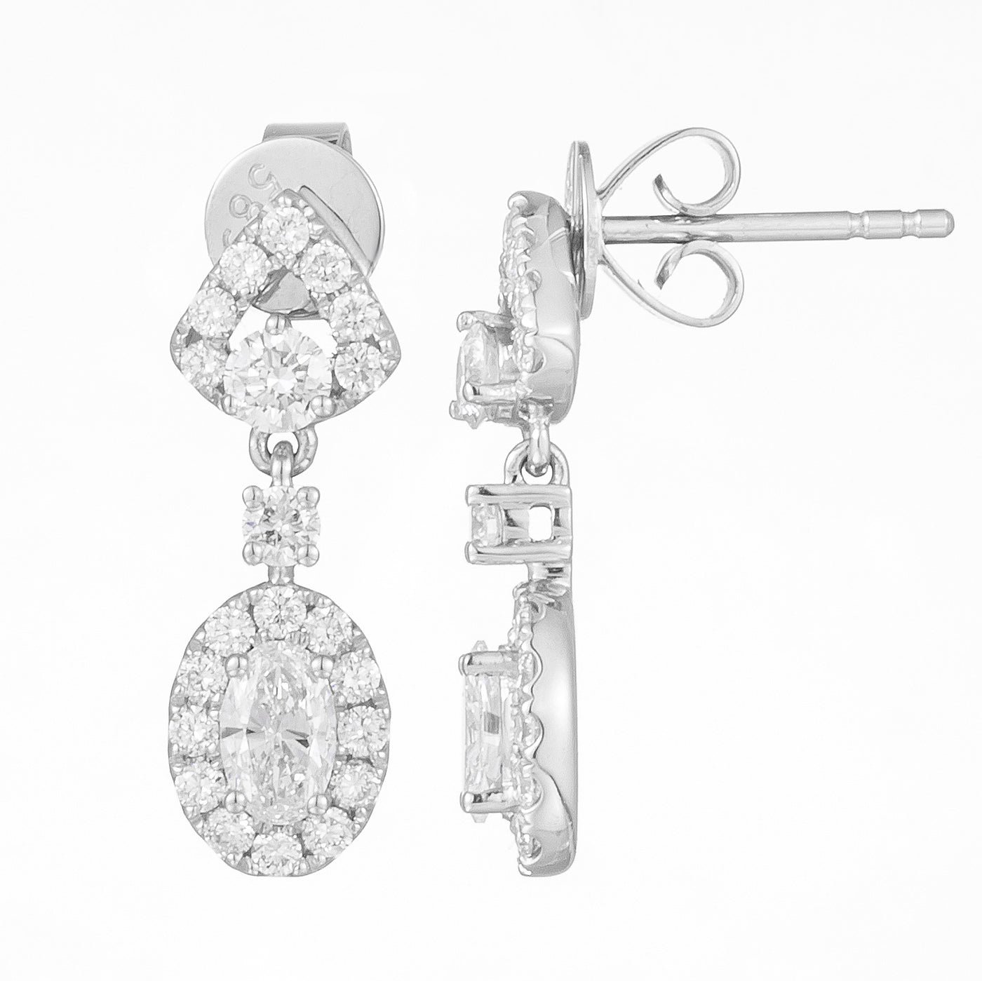 Vintage Oval Halo Setting Lab-Created Diamond Earrings, Platinum