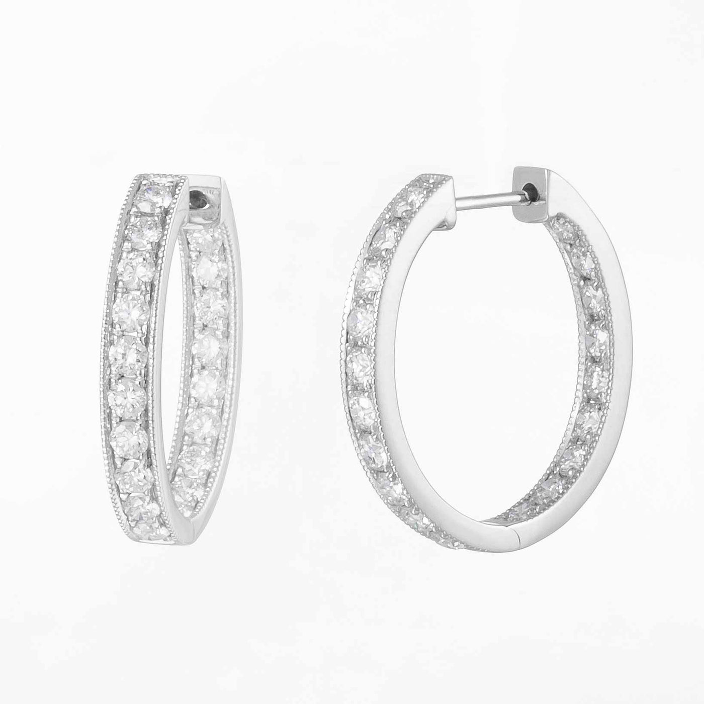 Round Channel Bead Prong Lab-Created Diamond Hoop Earring, 14K White