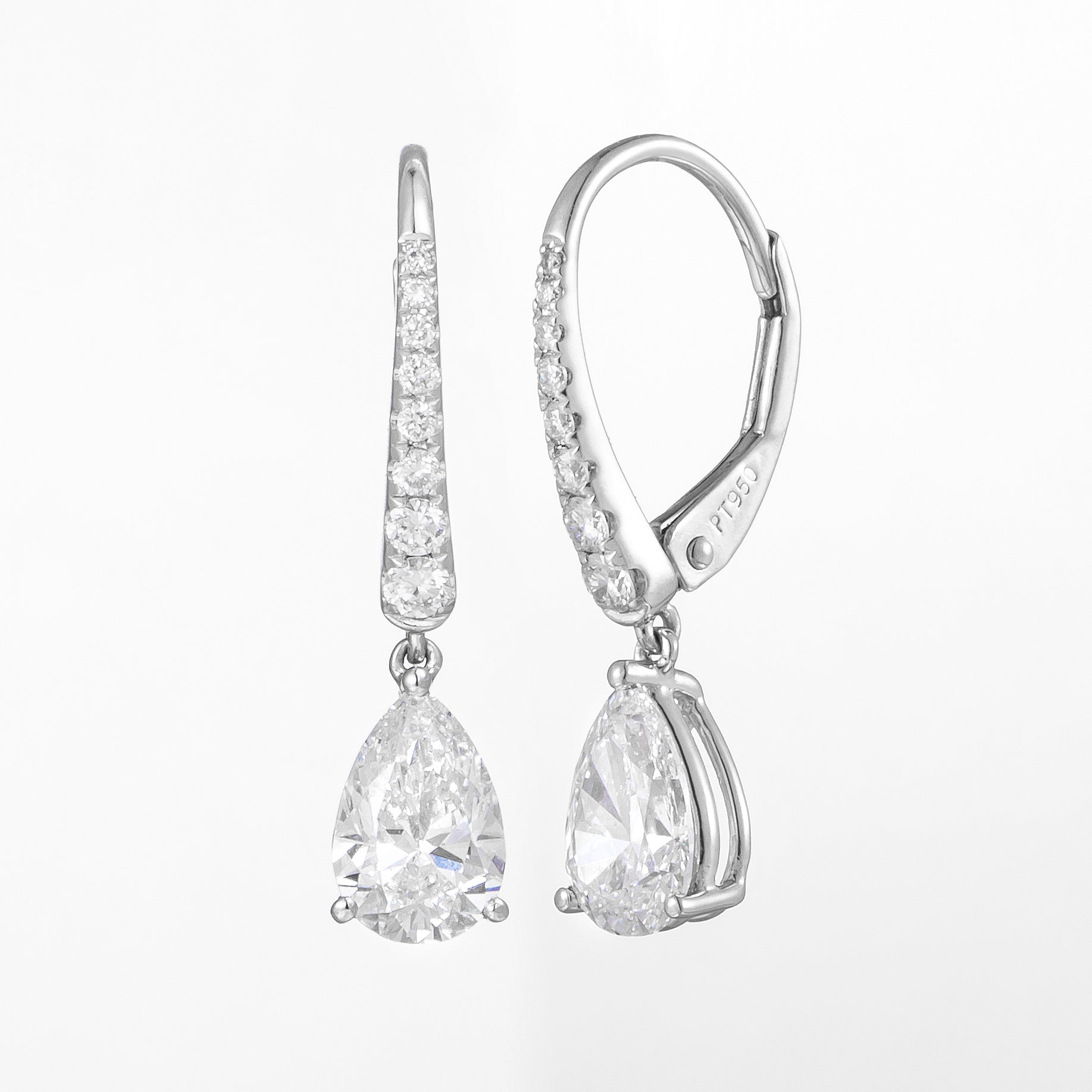 Pear Invisible Gallery Lab-Created Diamond Hoop Earrings, Platinum