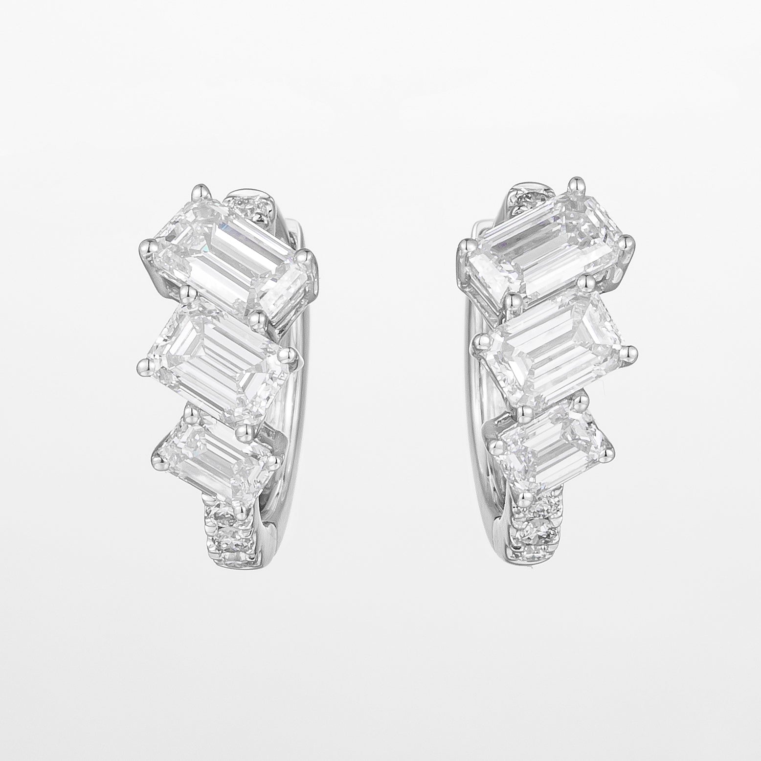 Emerald Three Stones Lab-Created Diamond Hoop Earrings, Platinum