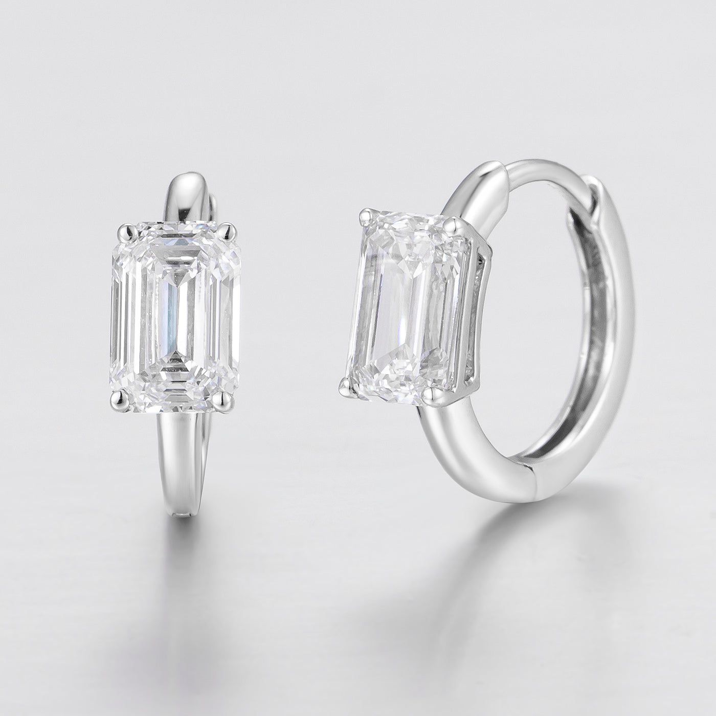 Emerald Solitaire Lab-Created Diamond Hoop Earrings, Platinum