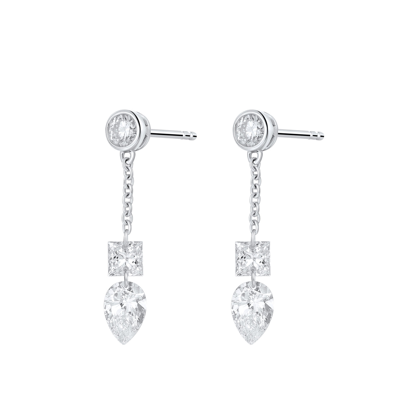 Mixed Bezel Lab-Created Diamond Earrings, Platinum