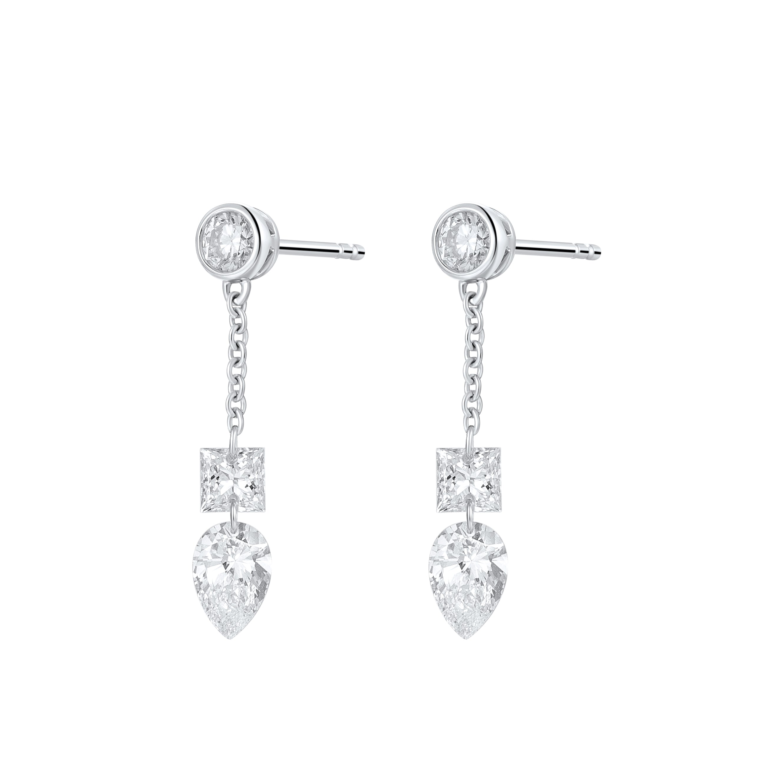 Mixed Bezel Lab-Created Diamond Earrings, Platinum