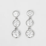 Three Stone Round Bezel Lab-Created Diamond Earrings, 14K White