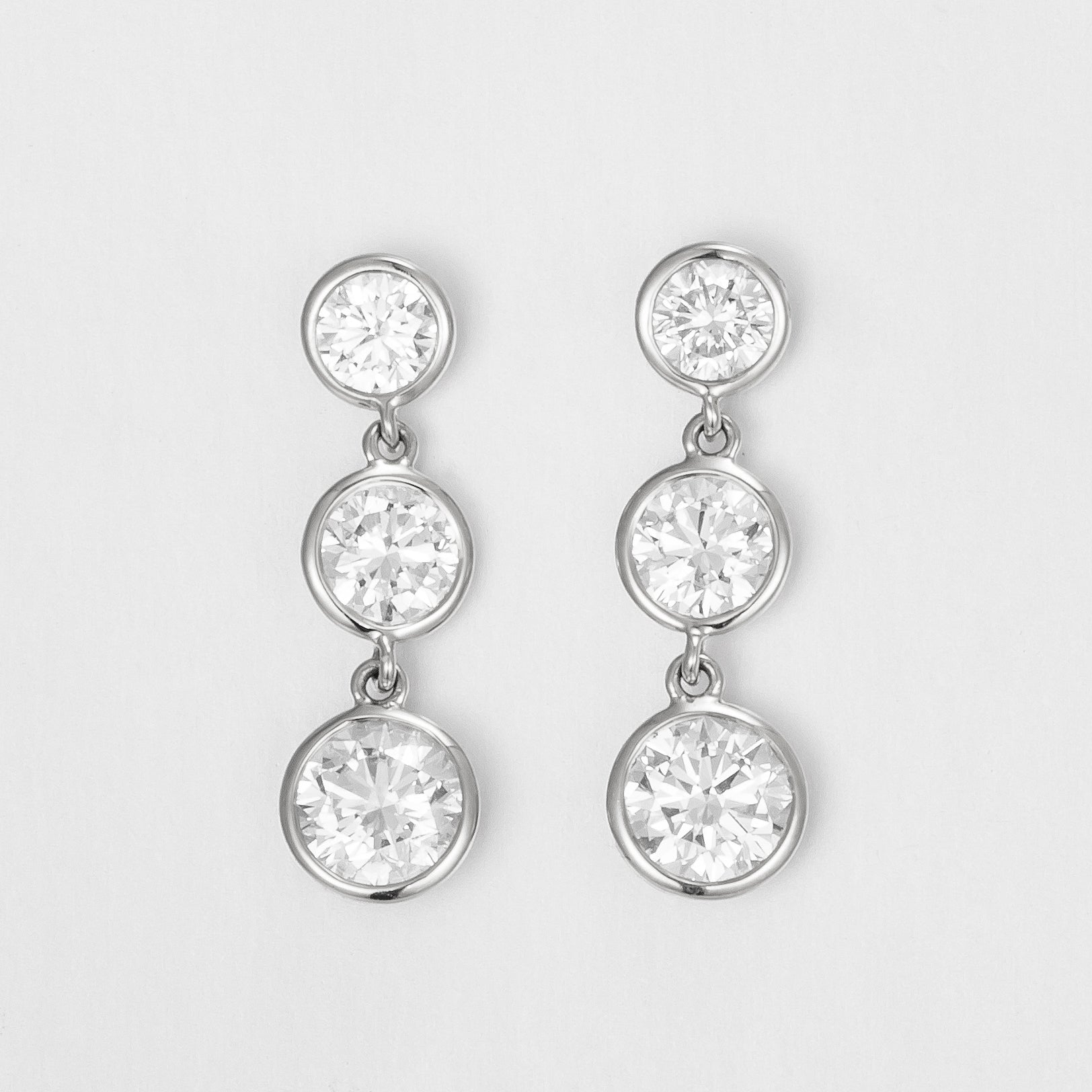 Three Stone Round Bezel Lab-Created Diamond Earrings, 14K White