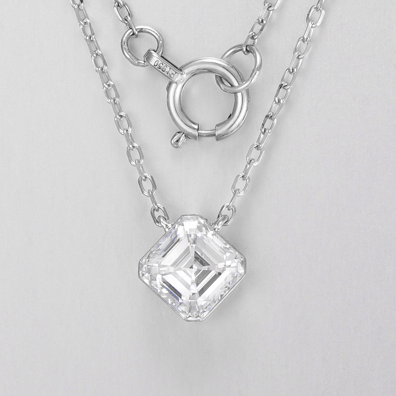 Asscher Floating Bezel Lab-Created Diamond Necklace, Platinum