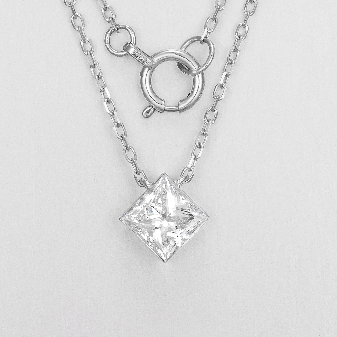 Princess Bezel Set Lab-Created Diamond Necklace, Platinum