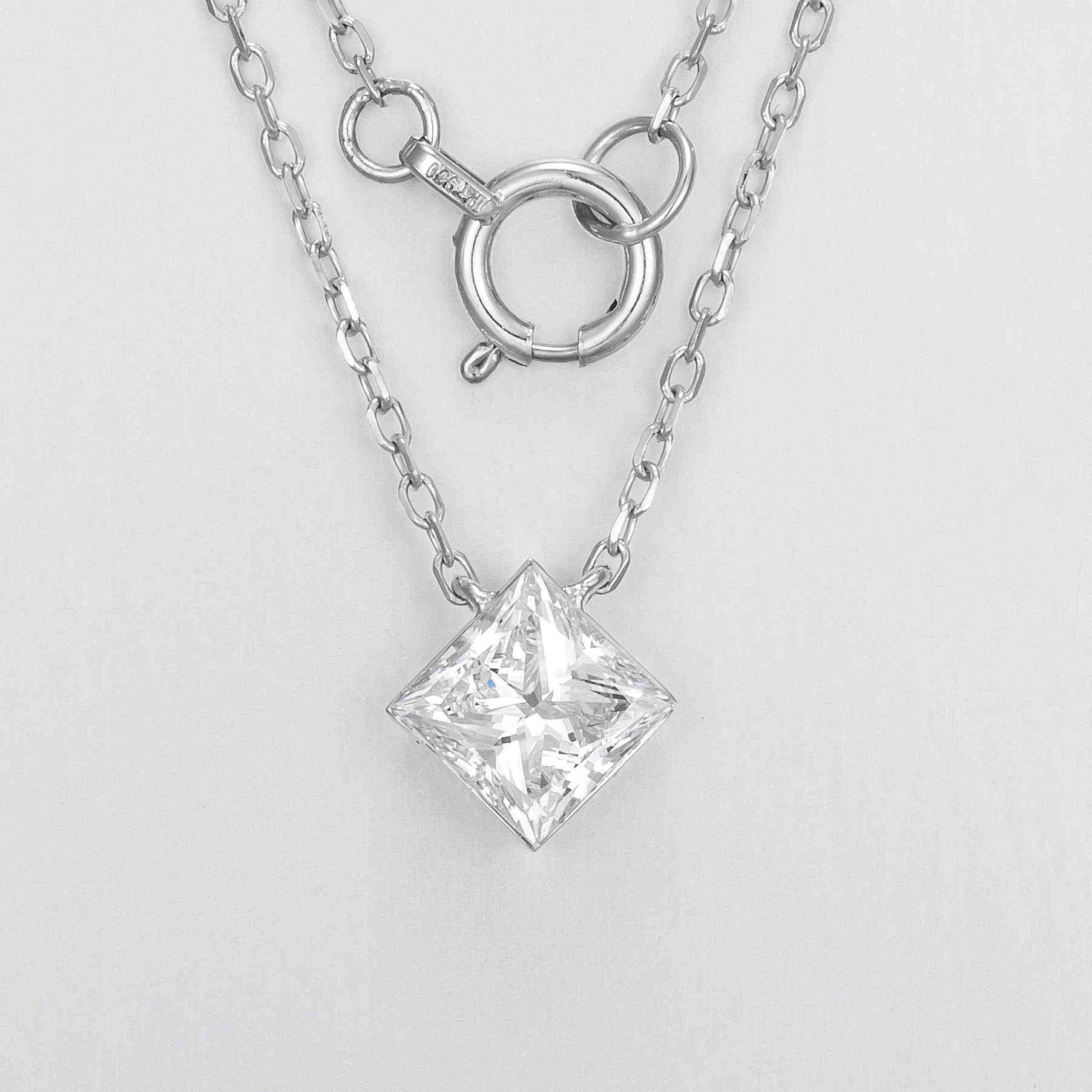 Princess Bezel Set Lab-Created Diamond Necklace, Platinum