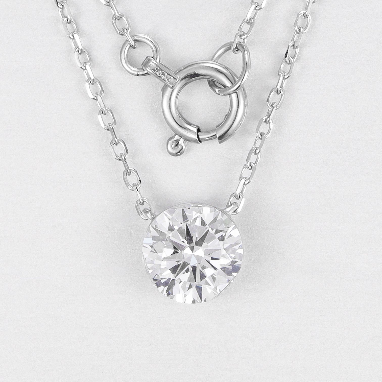 Round Floating Bezel Lab-Created Diamond Necklace, 14K Gold