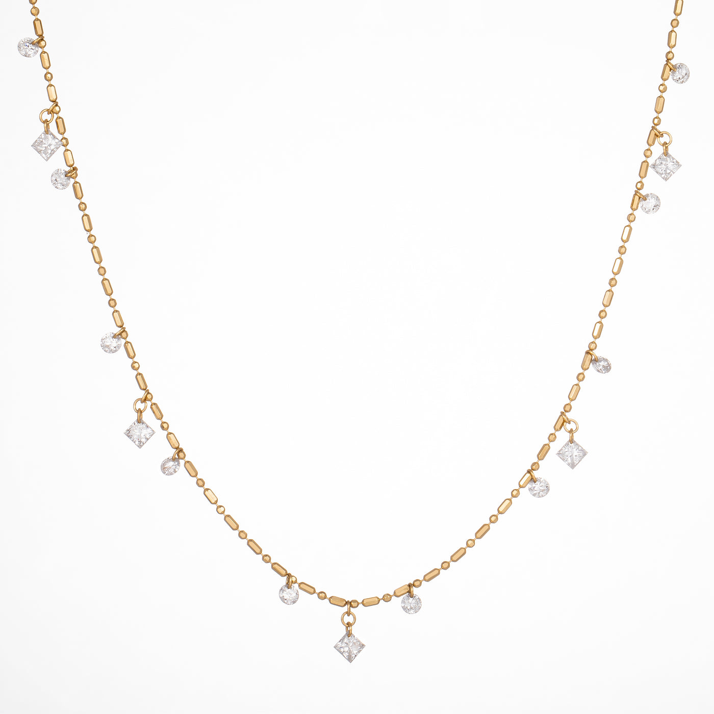 Mixed Shaped Setting Lab-Created Diamond Necklace, 18K Gold