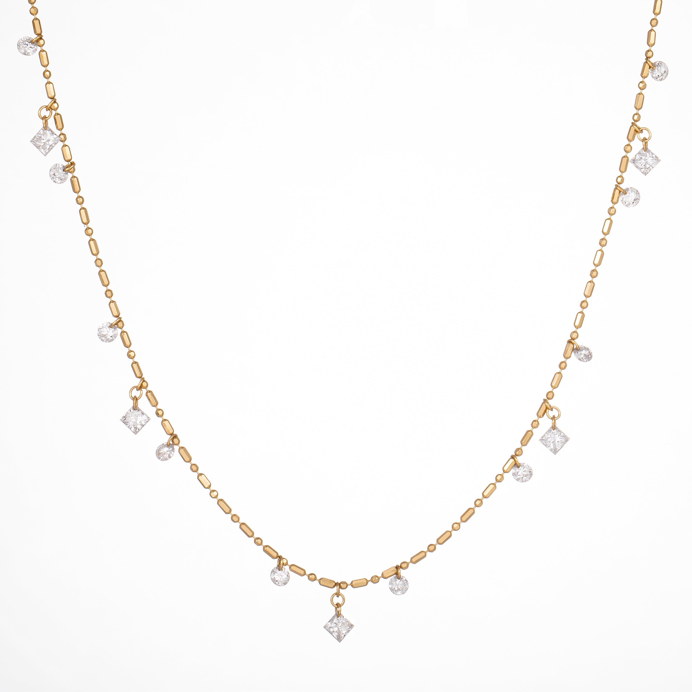 Mixed Shaped Setting Lab-Created Diamond Necklace, 18K Gold